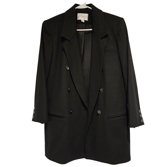 Vintage Y2K Lord & Taylor Wool Cashmere Double-Breasted Black Overcoat Size 10 - Picture 4 of 10